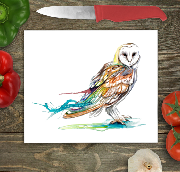 Owl Glass Chopping Board, Owl Cutting Board